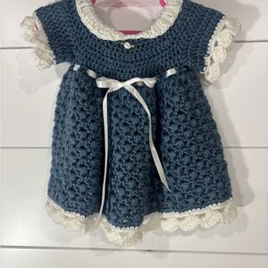 Charming Blue and White Crochet Baby Dress